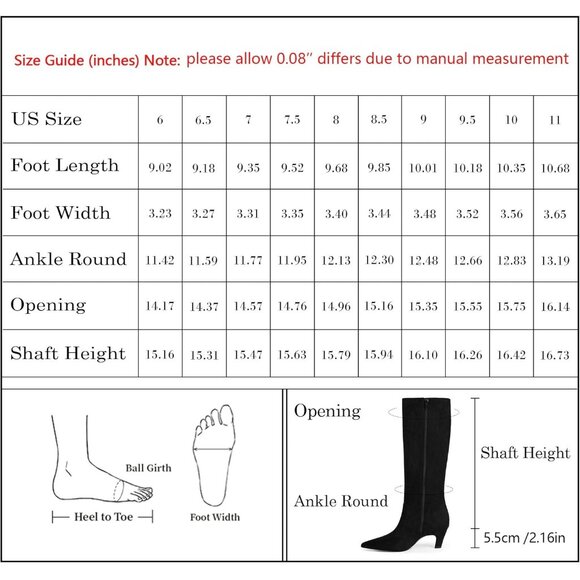 Women's Black Suede Pointed Toe Kitten Low Heel Faux Leather Fall Long Boots - Picture 8 of 8